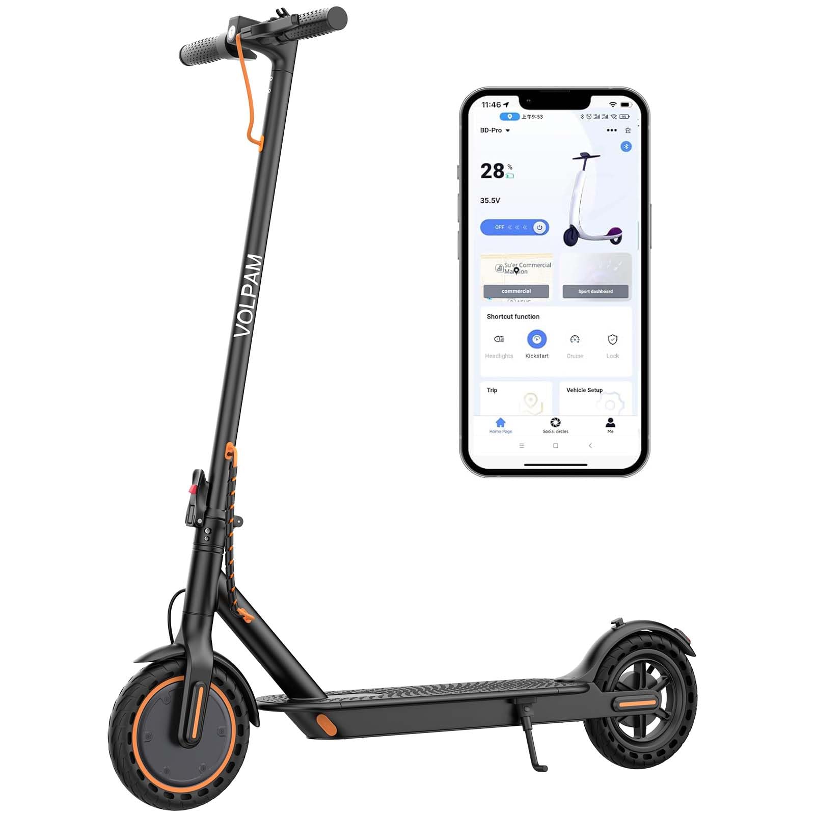 VOLPAMElectric Scooter, 350W/500W Powerful Motor, 8.5"/10" Solid Tires, 19/22Mph, 28/21/12 Miles Range,Dual Braking