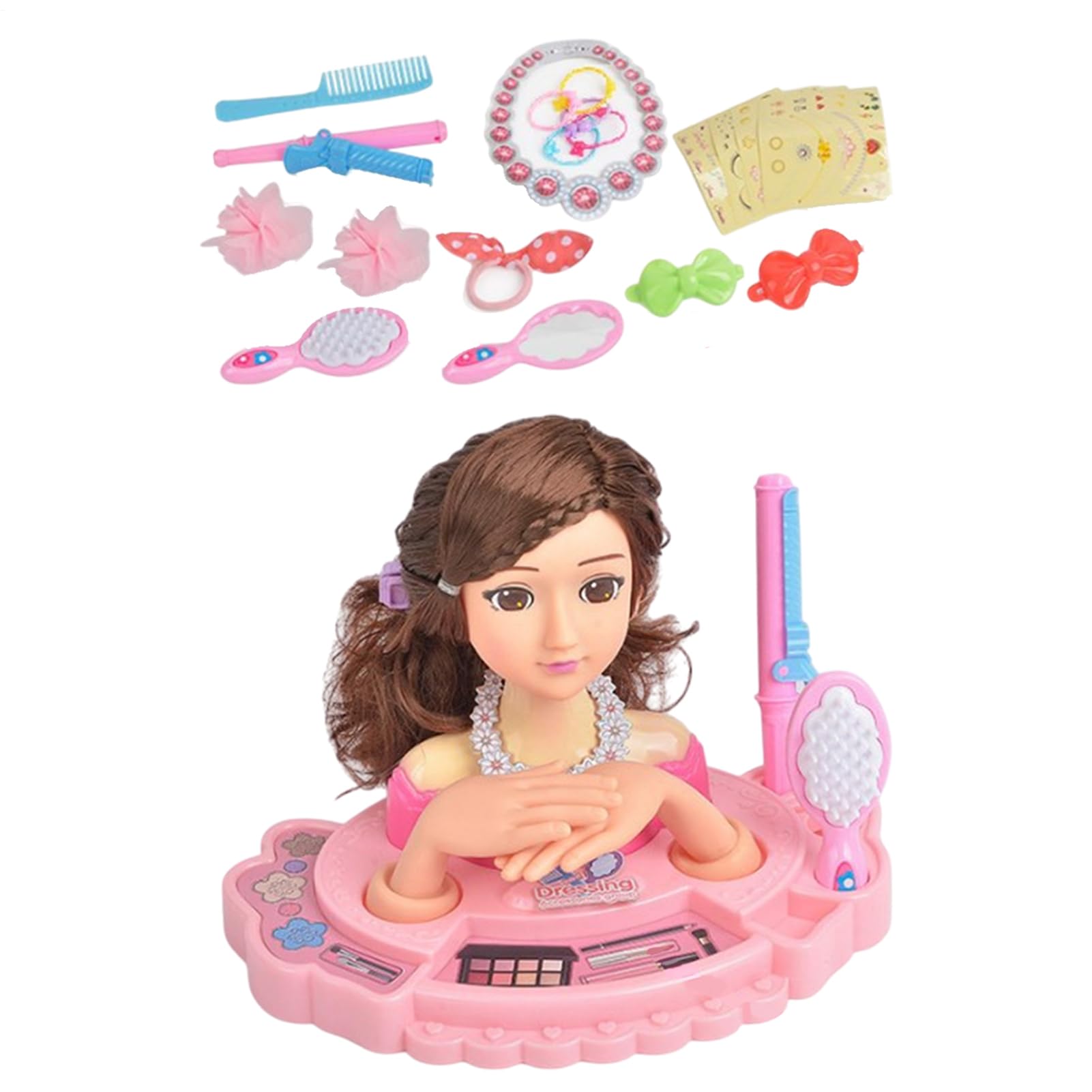 Cabeza de muñeca para niños para peinar el cabello - Kit de peluquería y maquillaje multiusos para niñas con cepillos, peines y accesorios, juego de actividades de juego creativo | Regalo ideal para N