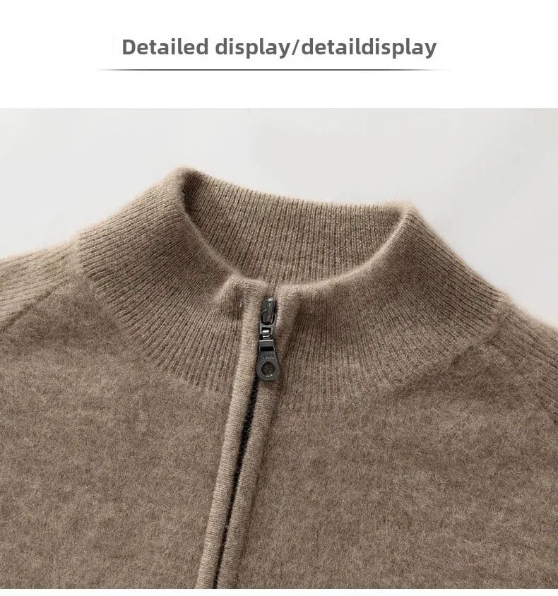 Men 100 Percent Cashmere Open Cardigan Men's Loose Thickened Zipper Casual Knitted Crew Neck Cardigan2