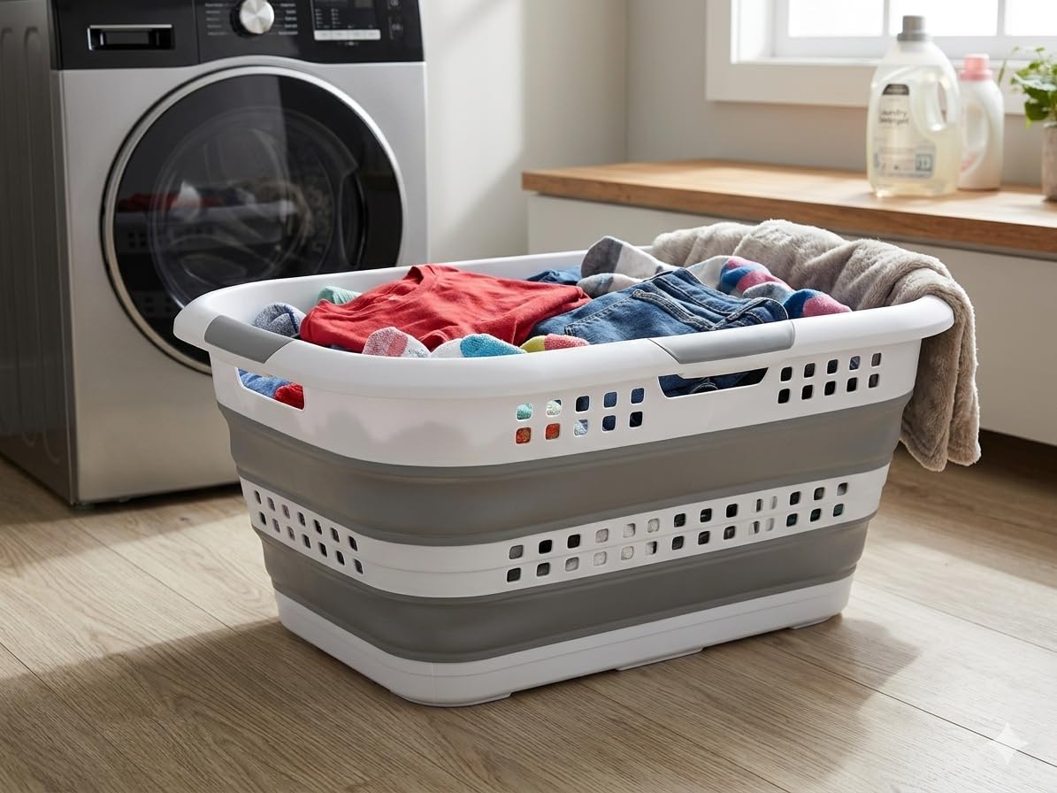 Cesto de Ropa Plegable 45L, Gran Capacidad, Diseño Compacto y Resistente para Casa, Dormitorio y Lavandería-Ovalado 45L