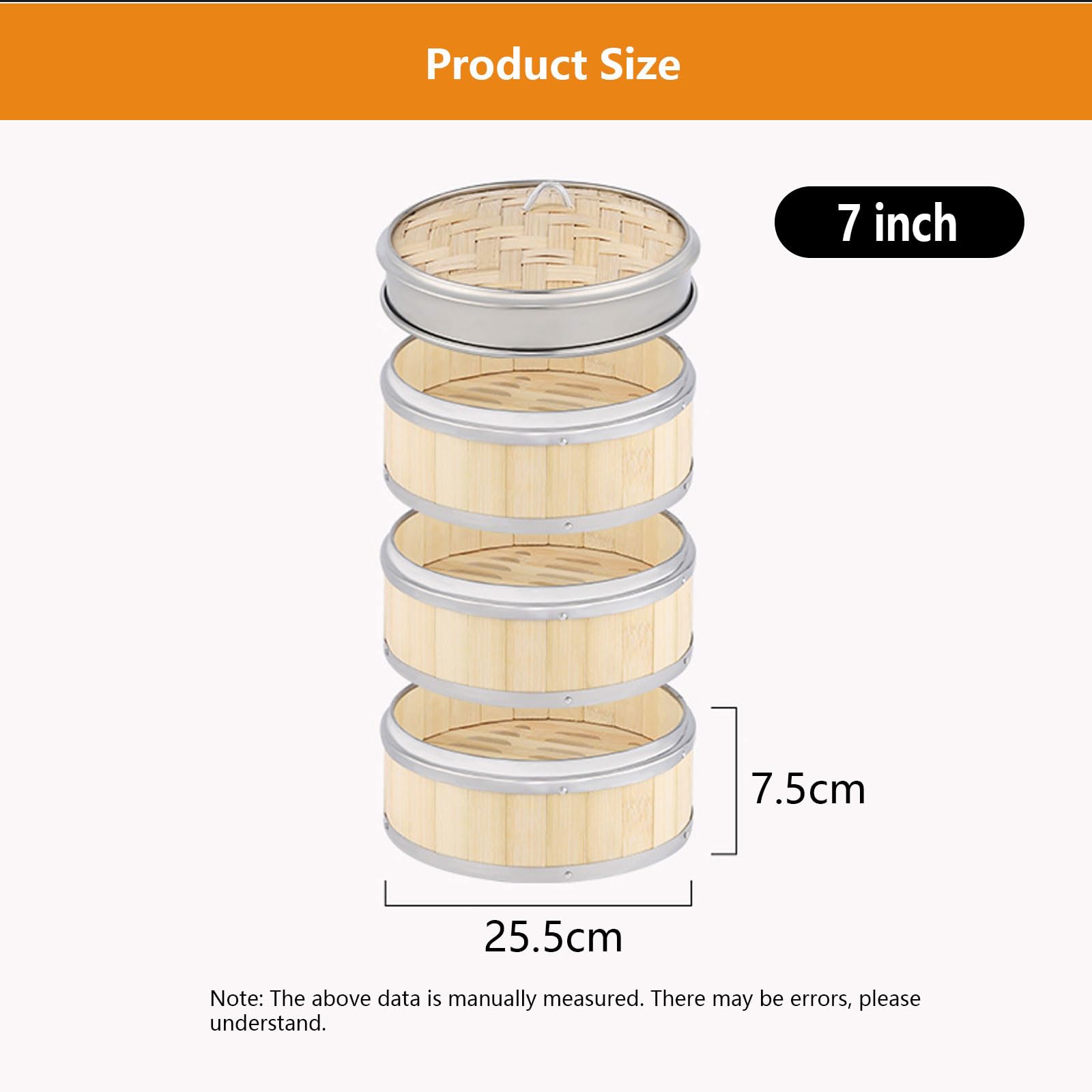 AIZYR Vaporera China De 3 Niveles Vaporera De Bambú con Tapa Cesta Vaporera De Bambú Reutilizable para Cocinar Arroz, Dim Sum, Pescado, Carne,7 Inch