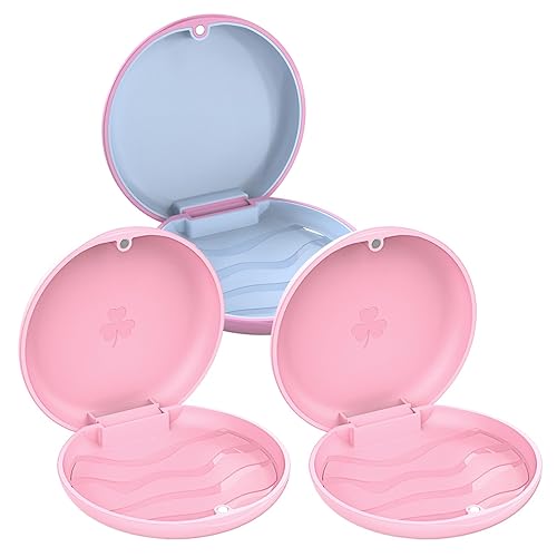 ARGOMAX Estuche Alineador, Estuche de Retenedor, Caja de Llaves, Caja de Ortodoncia de 3 piezas (1 rosa con silicona azul claro + 2 piezas rosas).