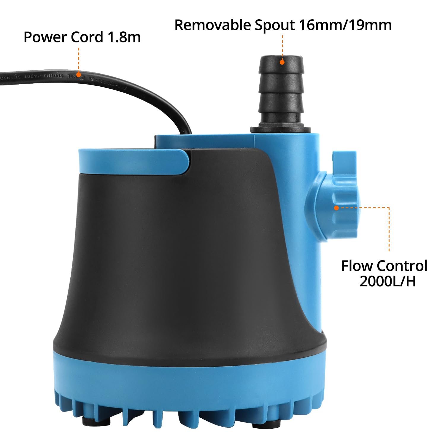 QWORK® Bomba de Agua Pequeña 35W, 2000L/H, Altura de Elevación 2,5M - Bomba Sumergible para Acuario, Estanque, Fuente de Jardin