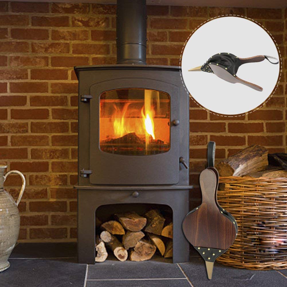 Soffietto in legno per camino, soffietto in pelle, per camini, barbecue e campeggio, con cinturino in pelle appeso, set manuale per barbecue