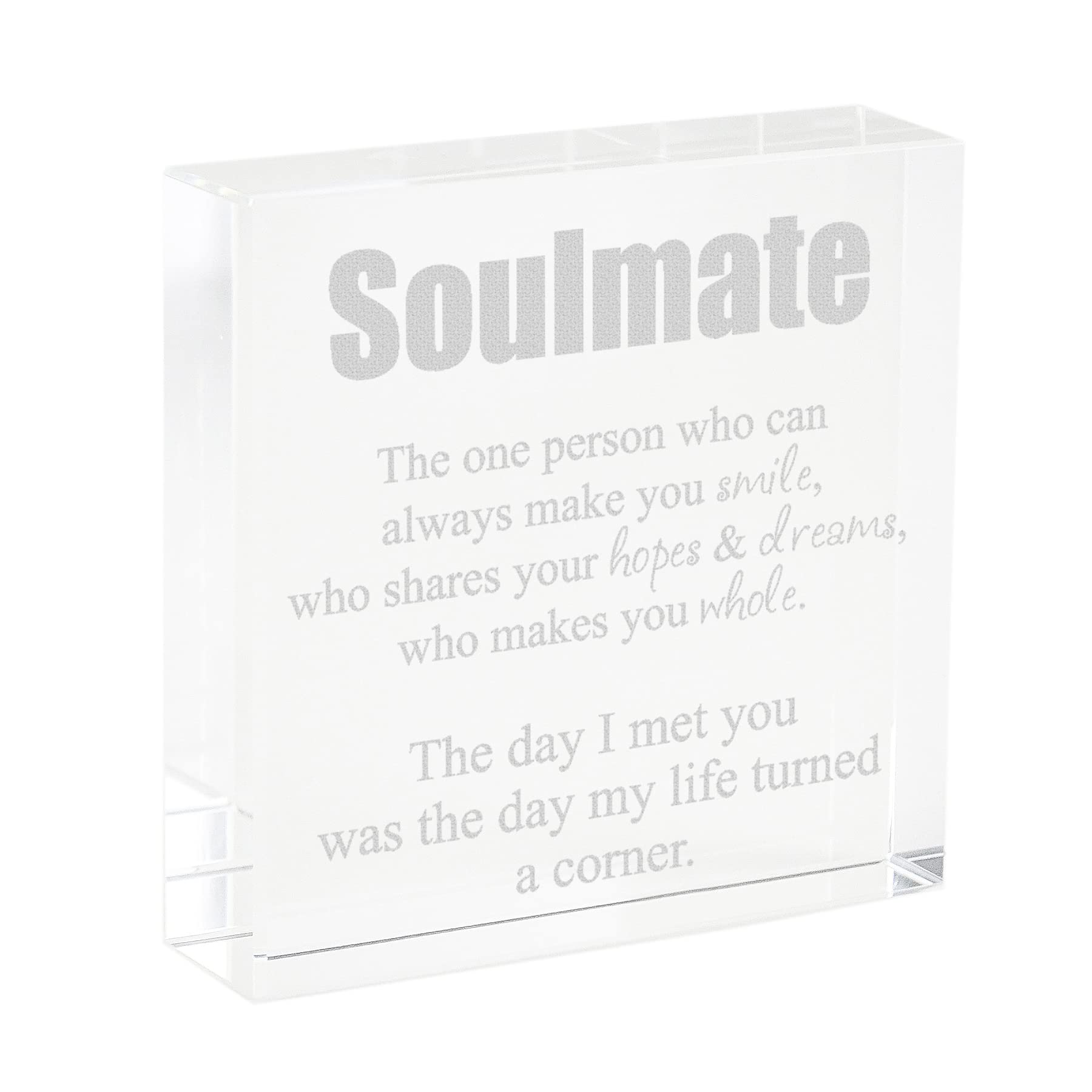 The Gift Experience Personalised Soulmate Glass Keepsake | Romantic Gifts | Anniversary Presents | Size: 8Cm X 8Cm X 2Cm