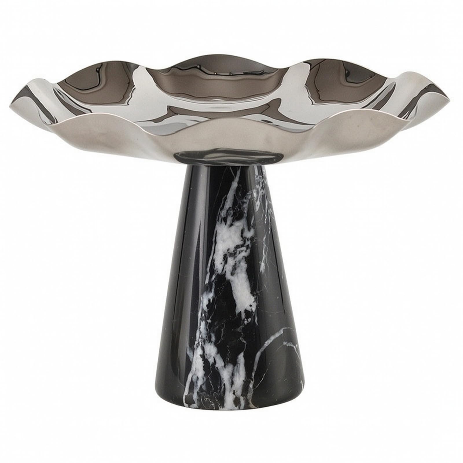 Milageto Modern Schale mit gewelltem Rand | Elegantes Design für Tischdeko, Obstschale mit Marmorfuß, Präsentierteller, Esstisch, Wohnzimmertisch, Ästheten