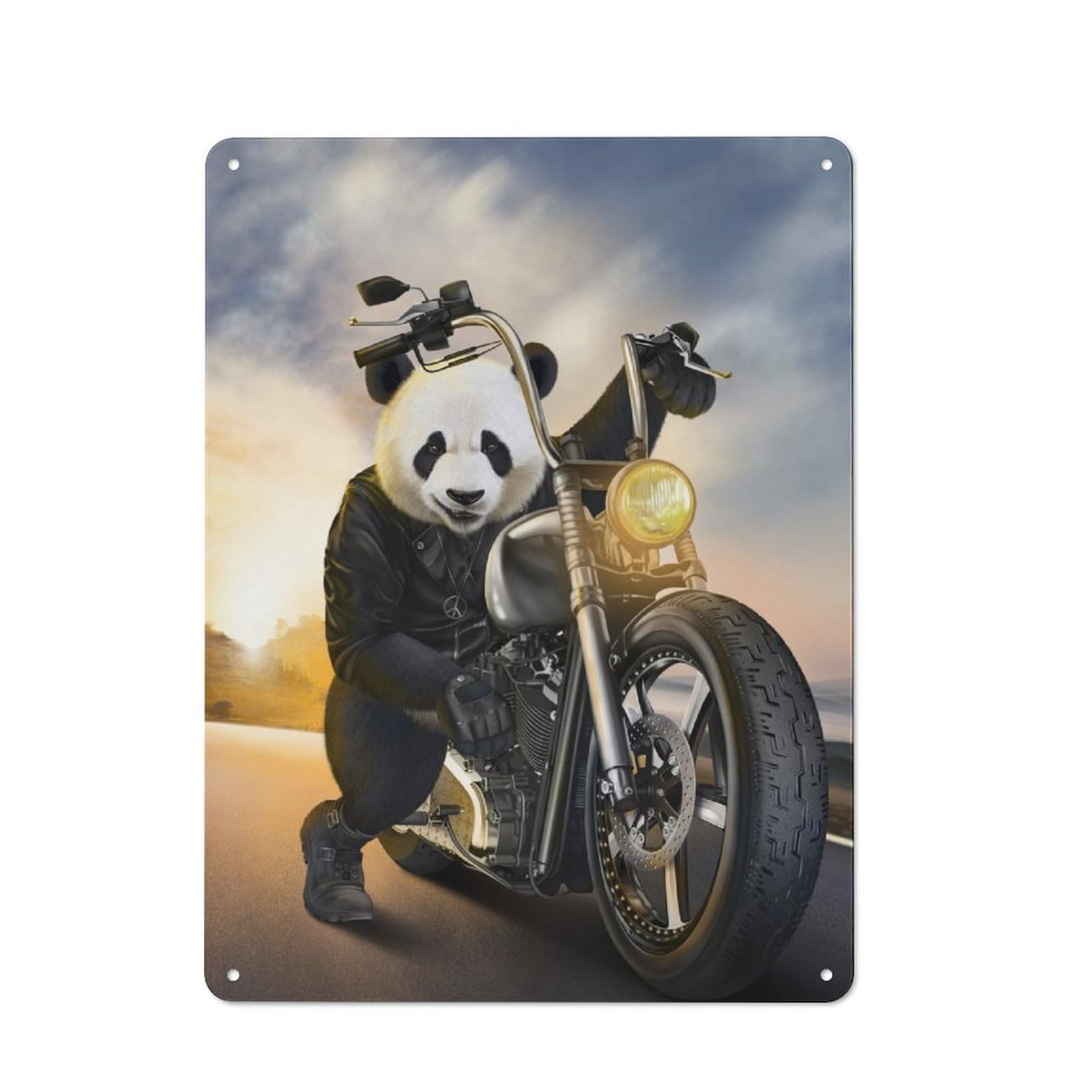 Junmoney Giant Panda Ride Motorbike Vintage Printed Metal Sign 40X30cm For Workshop Wall, A Decorative Gift For A Newly Furnished Workshop