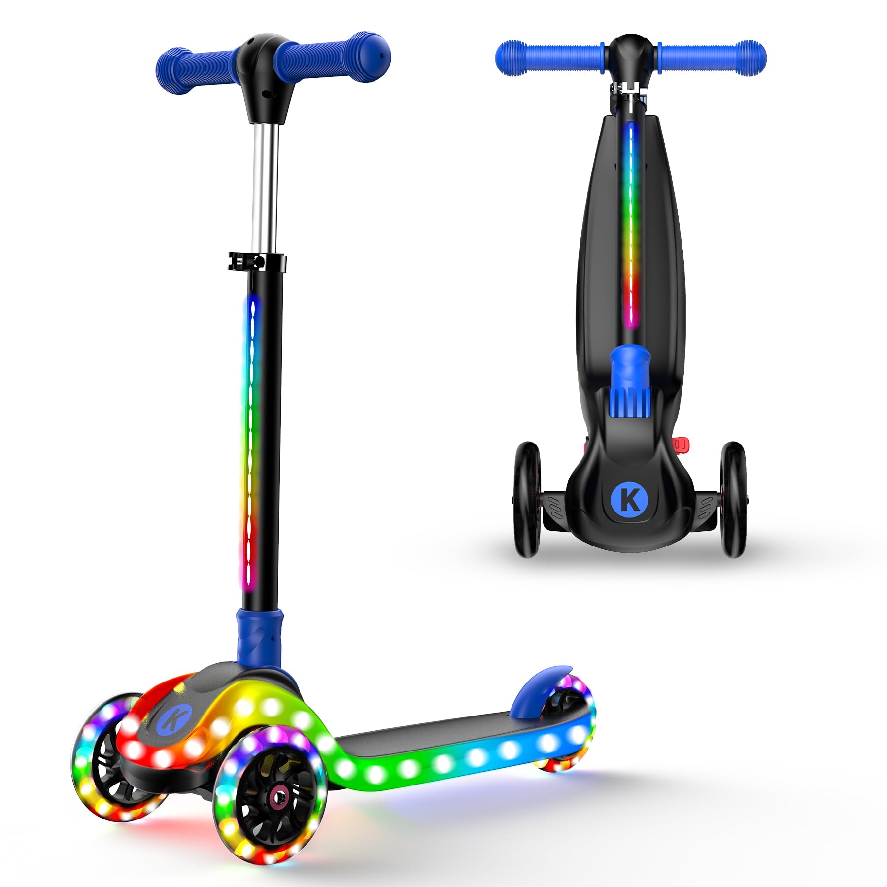 Patinete Ajustable 2 en 1, de 3 a 12 años, con Manillar de 5 Niveles, Asiento extraíble, Ruedas LED, Plegable, Rosa (niñas y niños) y Negro.