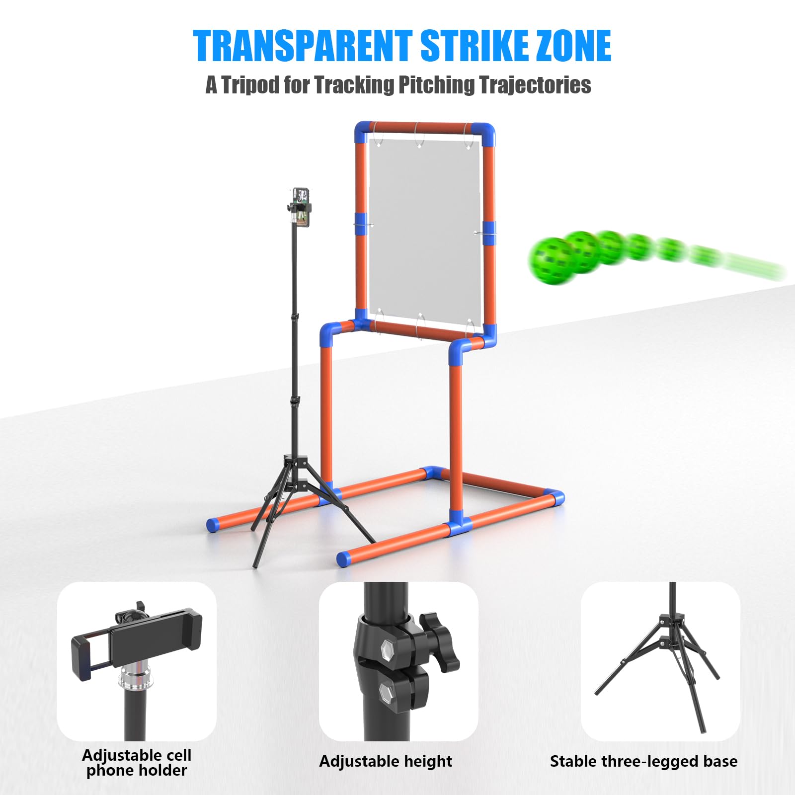 Cible de zone de frappe de baseball avec cadre PVC robuste et trépied réglable