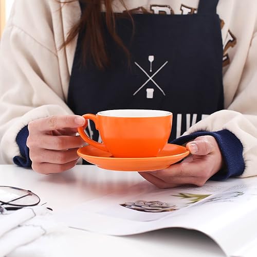 Miniatura 9 de Coffeezone - Taza y platillo de latte, 3 capacidades, para café latte, capuchino y café expreso doble, porcelana de hueso, para cafetería y barista