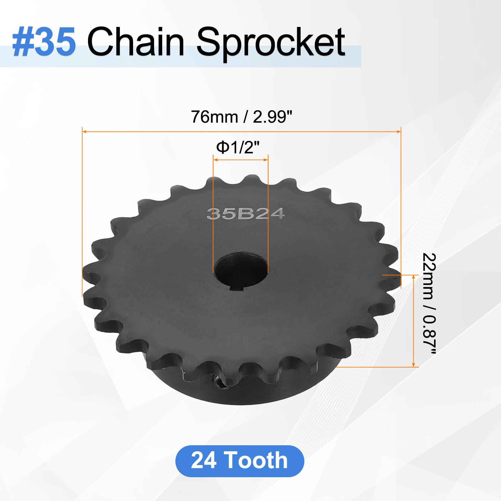 QUARKZMAN 2 Pcs #35 Piñón De Cadena De Rodillos 1/2" Diámetro Interior 24 Dientes Acero Al Carbono C45 ANSI #35 Piñón De Cadena De Rodillos Agujero Redondo Para Cadena ISO 06C