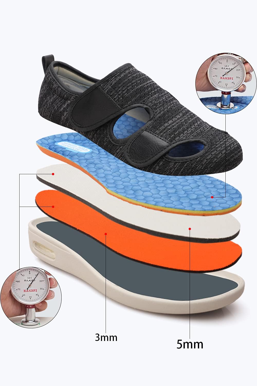 Women's Diabetic Shoes for Women Casual Adjustable Walking Shoes Wide Shoes for Elderly Swollen Feet Non-Slip Air Cushion Bottom Fattening and Widening - Image 3