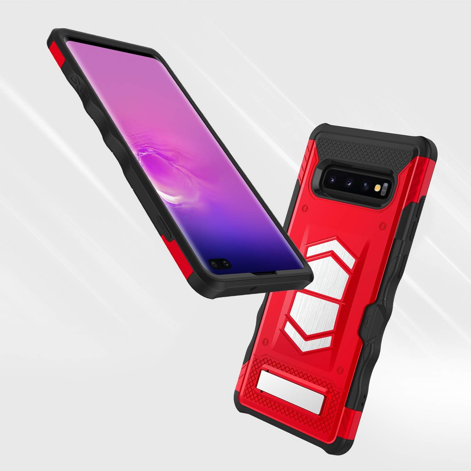 ZIZO Electro Series for Samsung Galaxy S10 Plus with Card Slot and Air Vent Magnetic Holder Red Black