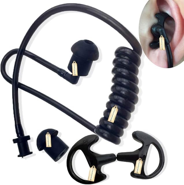 2 Way Radio Earmold Black Small Soft Rubber Earbuds Earmould Left and Right+ Replacement Black Coil Audio Tube Compatible for Motorola Kenwood Baofeng Acoustic Tube Earpiece