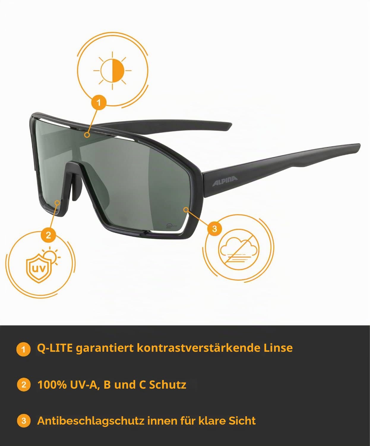 ALPINA Bonfire Q-LITE - Verspiegelte, Kontrastverstärkende und Beschlagfreie Sport und Fahrradbrille Mit 100 Prozent UV-Schutz für Erwachsene