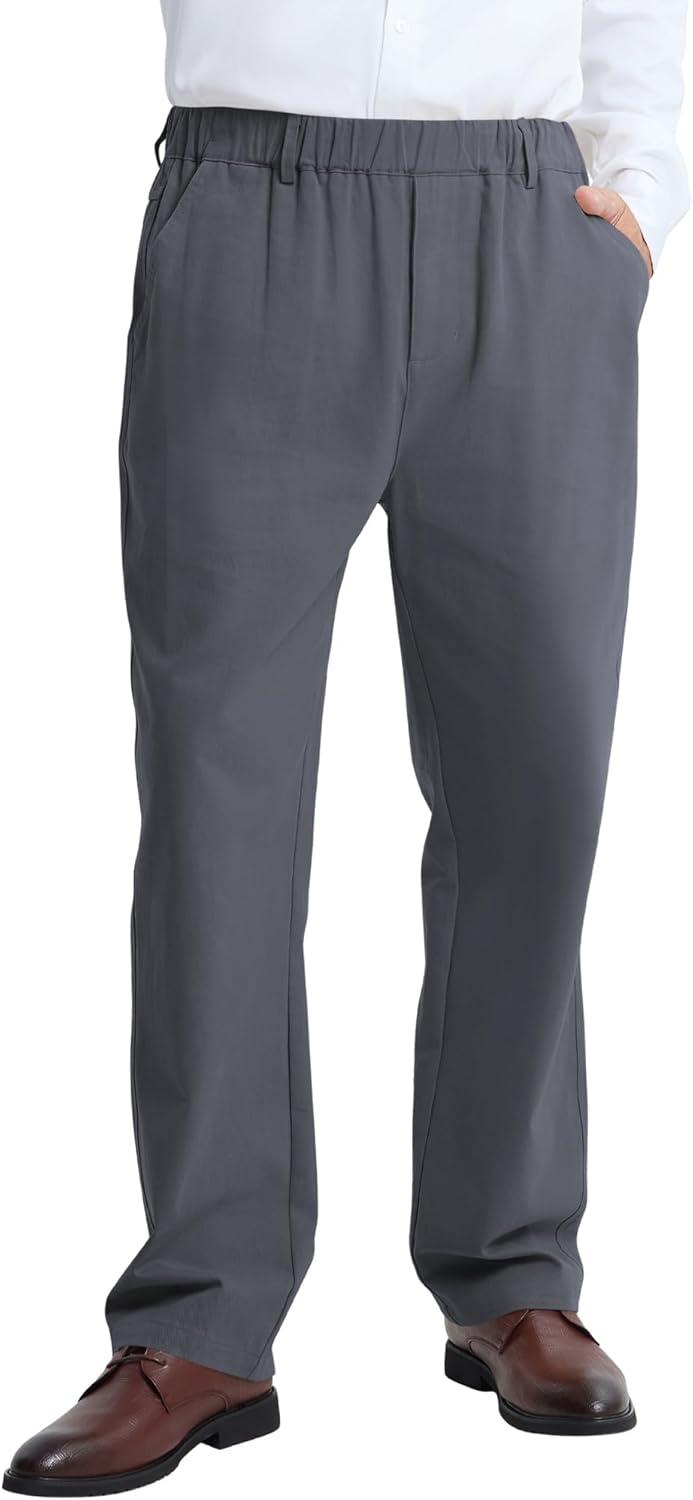 LETAOTAO Mens Elastic Waist Pants for Seniors - Heavyweight Relaxed Fit with Pull-on Full Elastic Waistband
