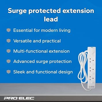 pro elec plpl15330pl 2 m Switched and Surge Protected 4 Gang Extension Lead white