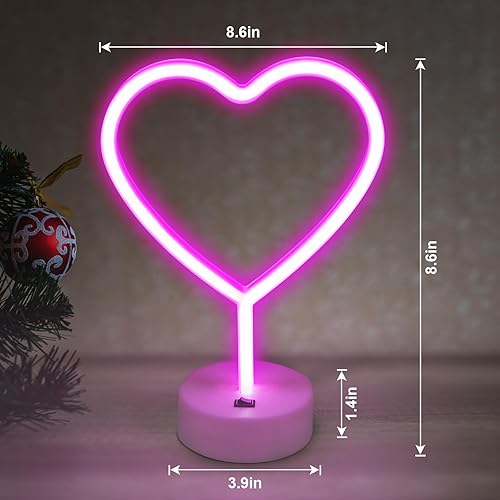 Miniatura 2 de Paquete de 2 letreros de neón de corazón, letrero de neón LED de corazón rosa, funciona con pilas o USB, luces de neón decoración de corazón para