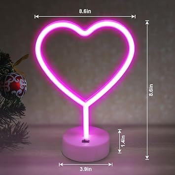 BRIGHTDECK 2'li Paket Kalp Neon Tabela, LED Pembe Kalp Neon İşaret Pille Çalışan veya USB ile Çalışan Dekorasyon Lambası, Neon Işıklar Sevgililer Günü, Yatak Odası, Düğün, Parti, Pembe Oda Dekoru için