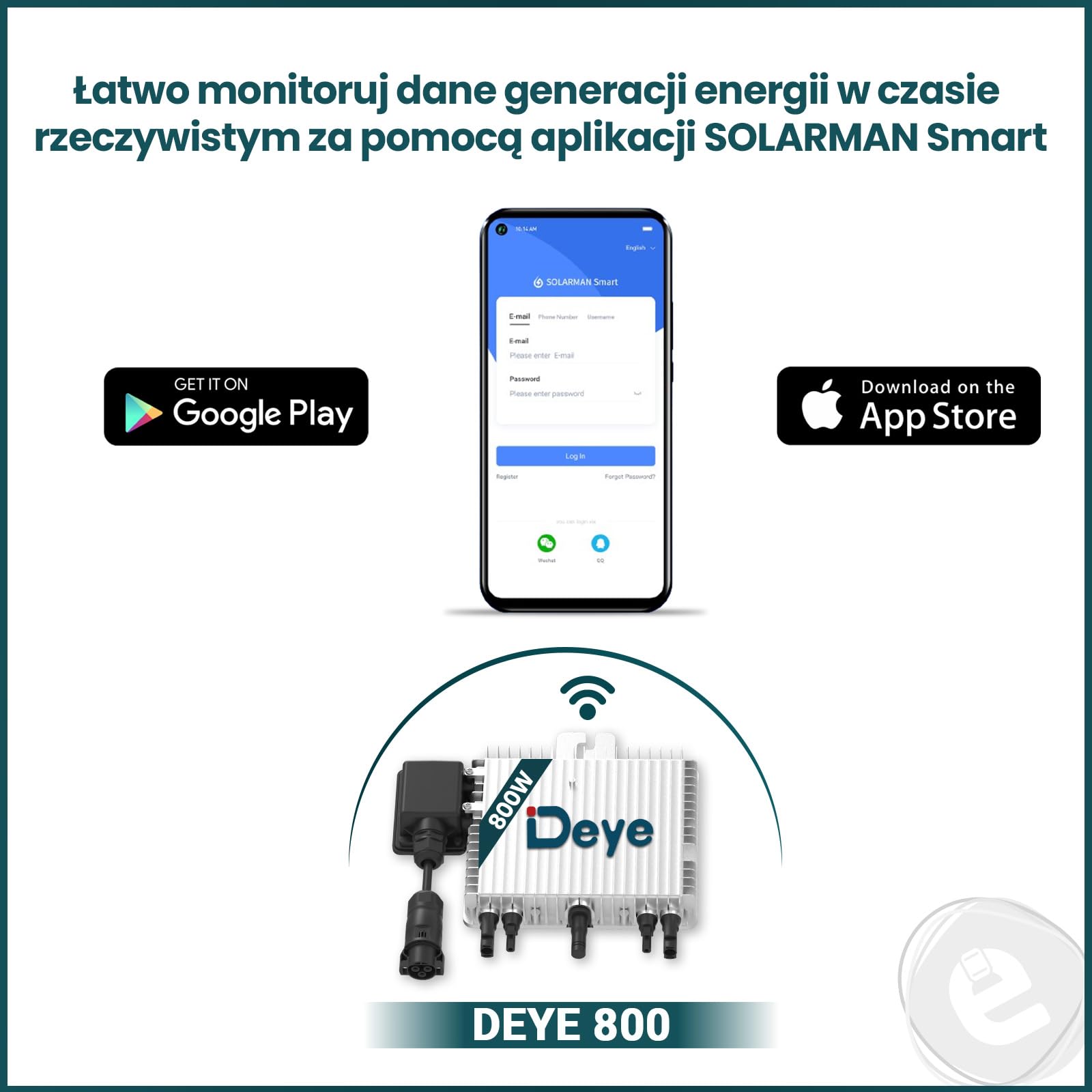 Mikroinwerter Deye 800W SUN-M80G4-EU-Q0 Falownik WIFI Inwerter FOTOWOLTAICZNY WIFI 2x MPPT do elektrowni balkonowej PV