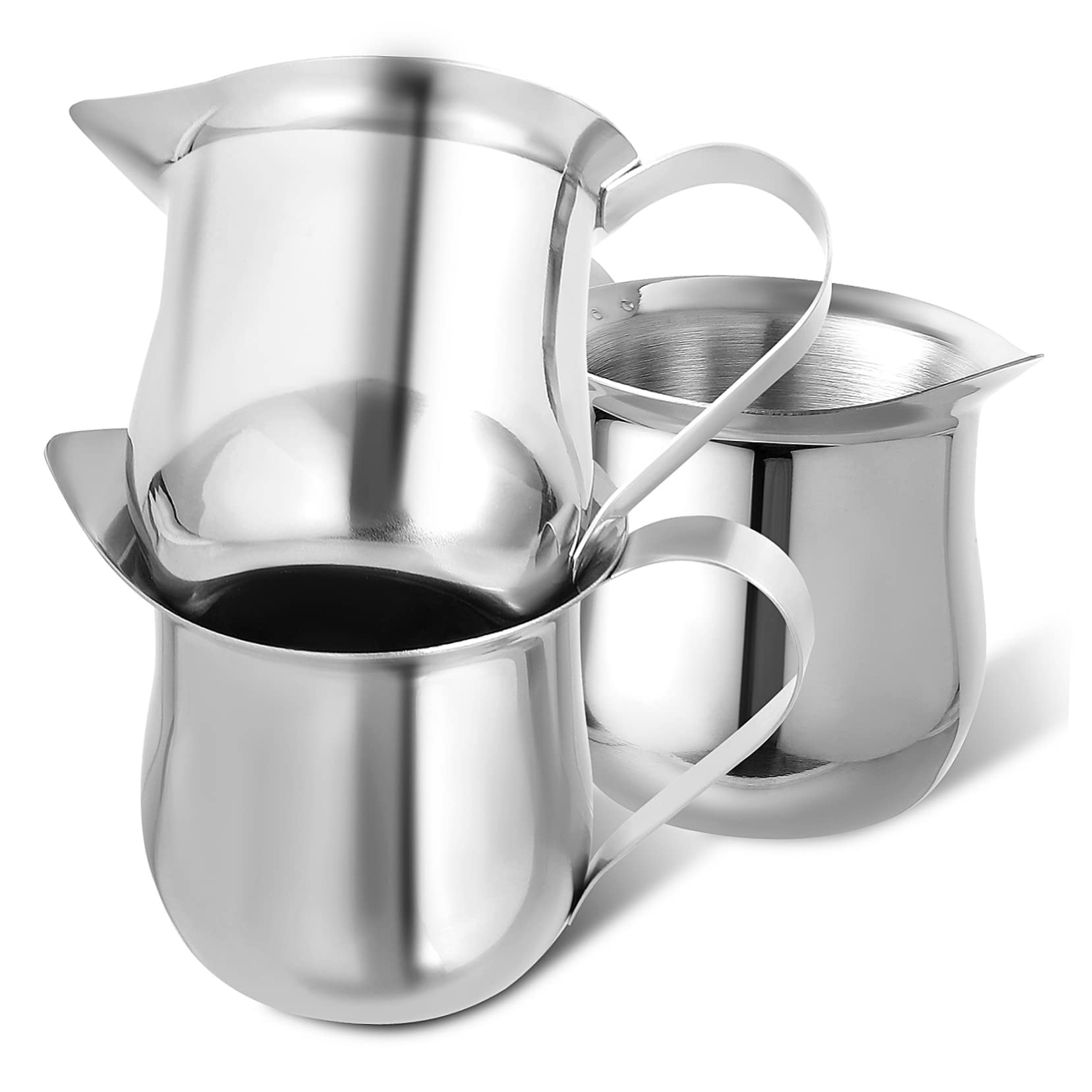 Lurrose 3Pcs Stainless Steel Milk Frothing Pitcher Small Coffee Milk Jug for Espresso Latte Art Ergonomic Handle Easy to Clean for Home