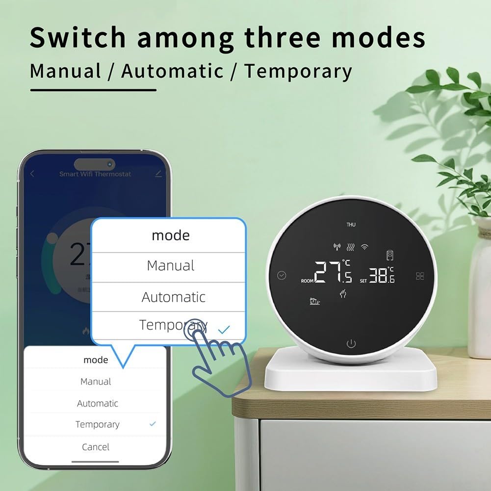 Termostato programable para Tuya Life App sistema de caldera de calefacción por suelo de agua, receptor inalámbrico RF433, pantalla LCD giratoria para dial USB blanco (WIFI)