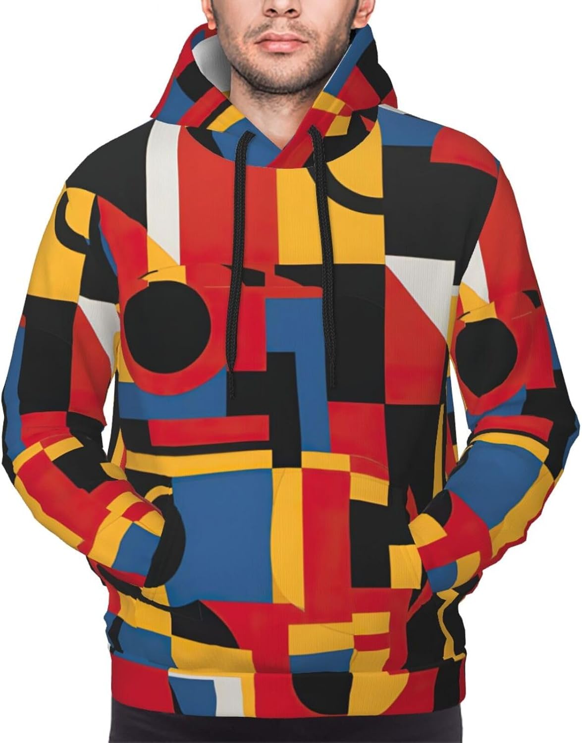 Composition in Red Yellow Blue and Black print Men's novelty hoodie print sweatshirt for casual pullovers for both men and women