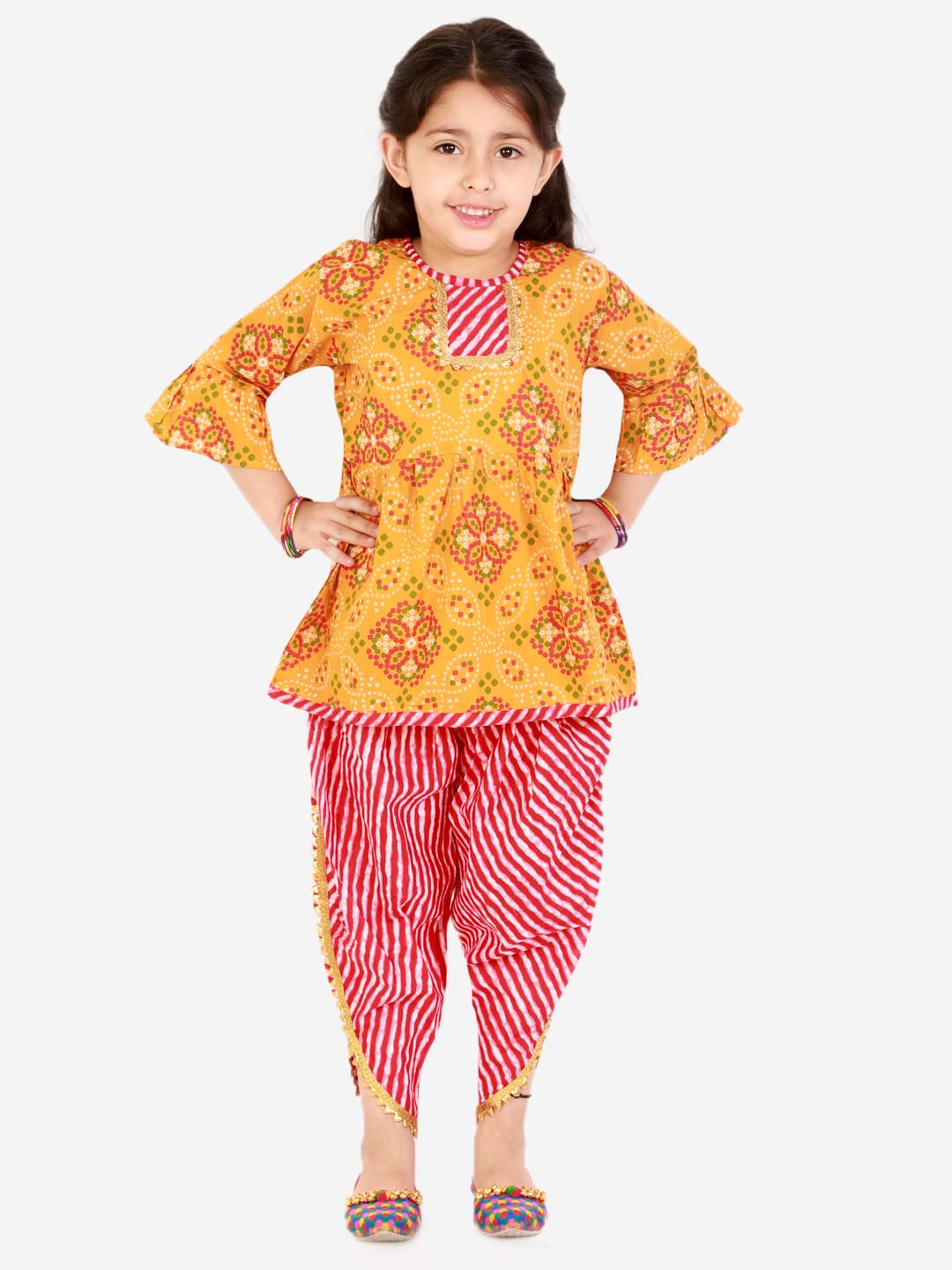 superminis Baby Girls Peplum Kurti with Dhoti Style Salwar Ethnic Dress (Orange, 3-4 Years) 1