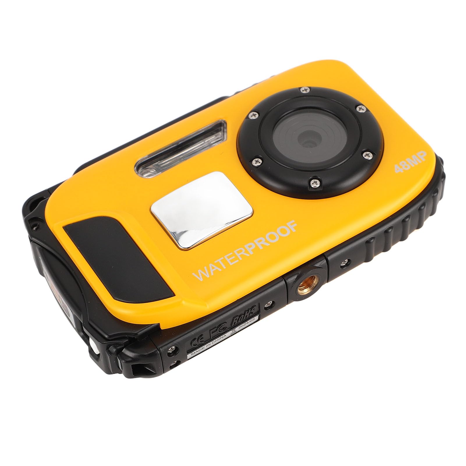 Kamera do nurkowania 1080P 48MP Antywstrząsowa 5m Wodoodporna kamera podwodna z 2,4-calowym kolorowym ekranem Karta pamięci 32G Autofokus 630mAh Rozpoznawanie twarzy (Żółty)