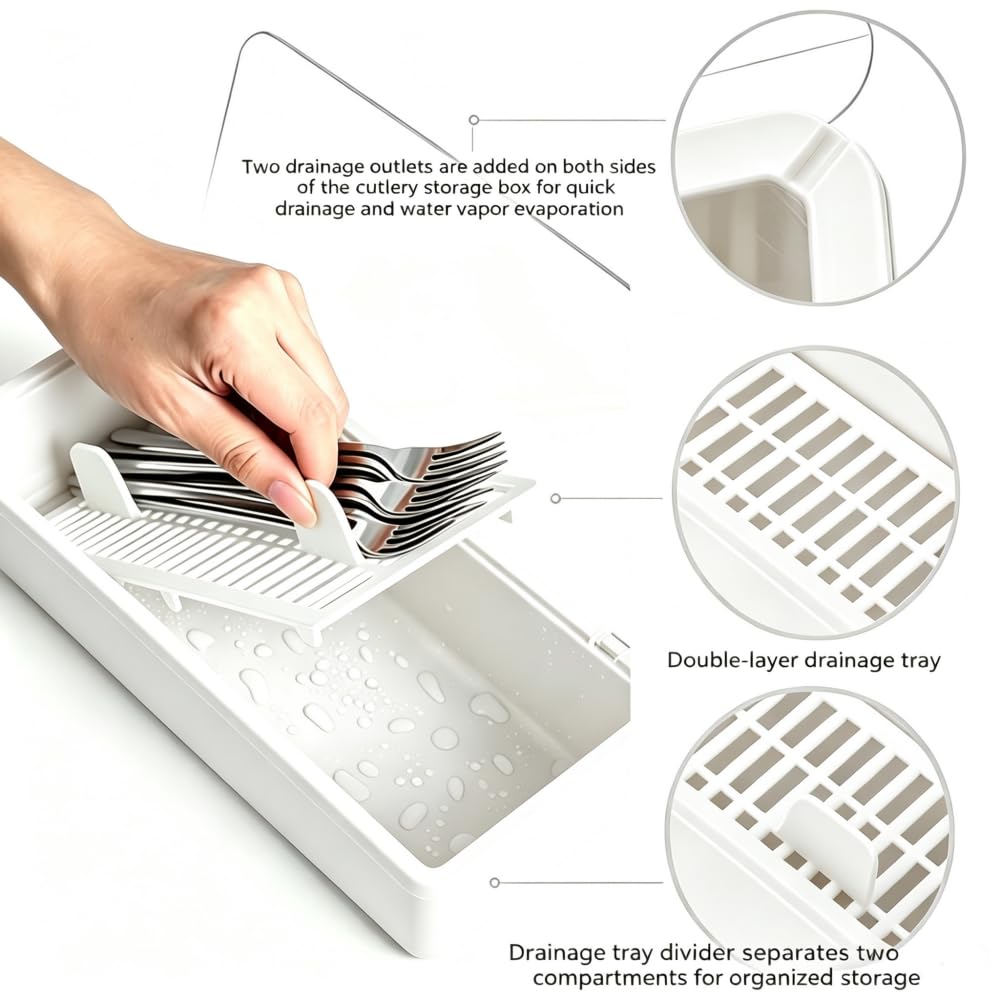 Flatware Tray with Lid & Drainer - Kitchen Organizer -3 Flatware Tray with Lid & Drainer - Kitchen Organizer -3
