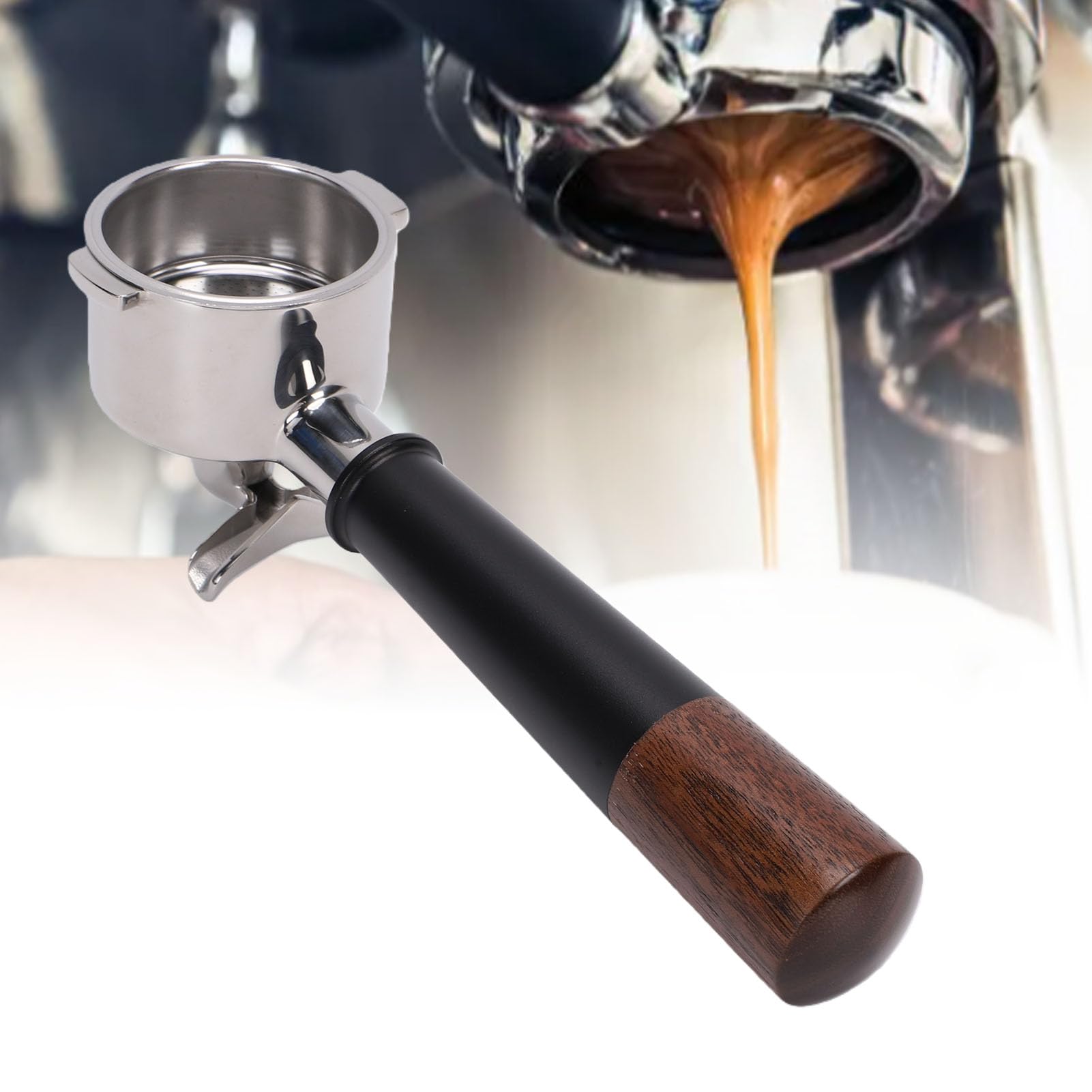 TOPINCN Portafiltro de café de 51mm, Repuesto de Portafiltro de Acero Inoxidable de 2 Orejas (Caño doble con fondo)