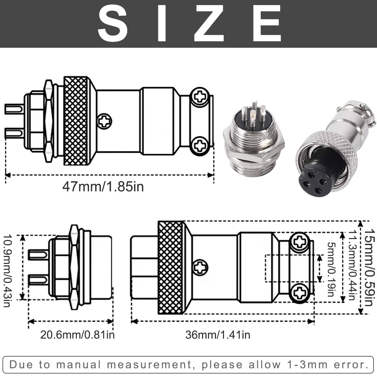 GX12 Connettore di aviazione 4Pins Plug e connettore del cavo del cavo dello zoccolo,spina del connettore del metallo del pannello 0,47”(12mm) zoccolo maschio della spina della femmina-6pcs
