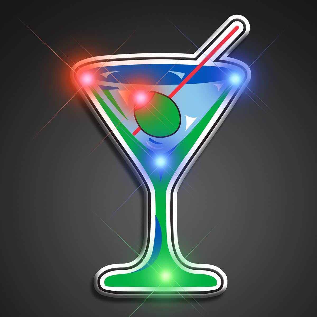 Light Up Martini Flashing Blinking LED Body Light Lapel Pins (25-Pack)