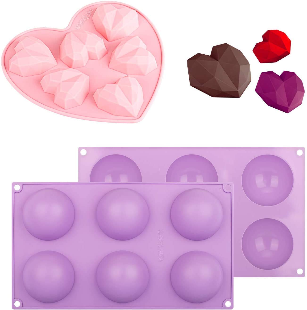 Heart Silicone Mold 6 Cavities Heart Molds for Chocolate Candy Cake Mousse 2 Pieces Letter and Number Shaped Molds and Wooden Hammers DIY Baking Tools for Wedding Birthday Valentines Party (6 love)