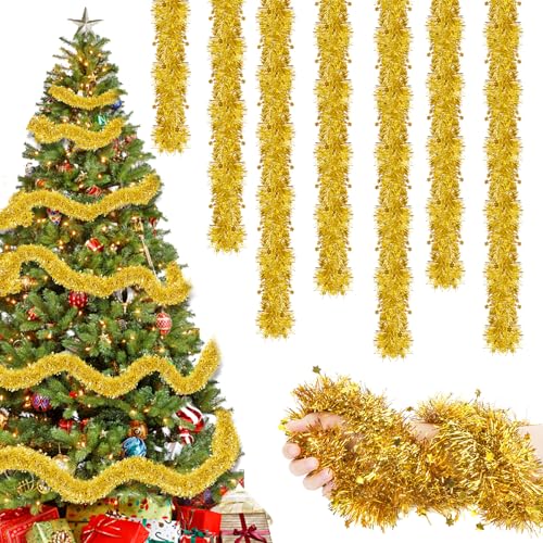 8 Stück x 2M Lametta Weihnachtsbaum Girlande Gold mit Stern,...