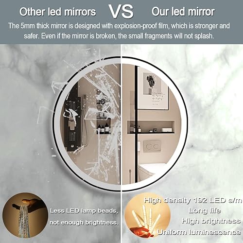 Miniatura 5 de DIDIDADA Espejo redondo LED negro de 40 pulgadas para pared de baño, espejo redondo iluminado con luces, marco negro, antiniebla, luces regulables
