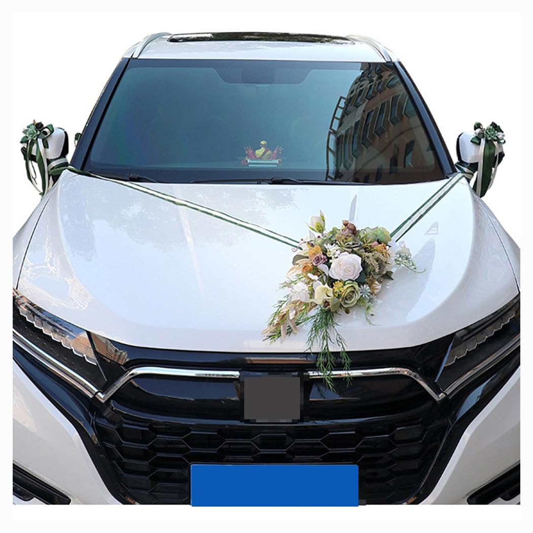 Autogirlande Hochzeit Autoschmuck Set Hochzeitsauto Dekorationsset Auto Motorhaube Deko Rückspiegel Und Türknauf Autoschleifen Car Wedding Girlande Blumenschmuck Auto Hochzeit Grün