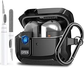 Galaxy Buds 3 Pro/3/3 FE Case Cover with Secure Lock Clip, Shockproof Samsung Galaxy Buds3/3 Pro 2024/3 FE 2025 Protective Hard Cover Shell with Carabiner&Cleaner kit for Men Women, Black