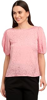 Zink London Pink Self Design Women's Elasticated Top