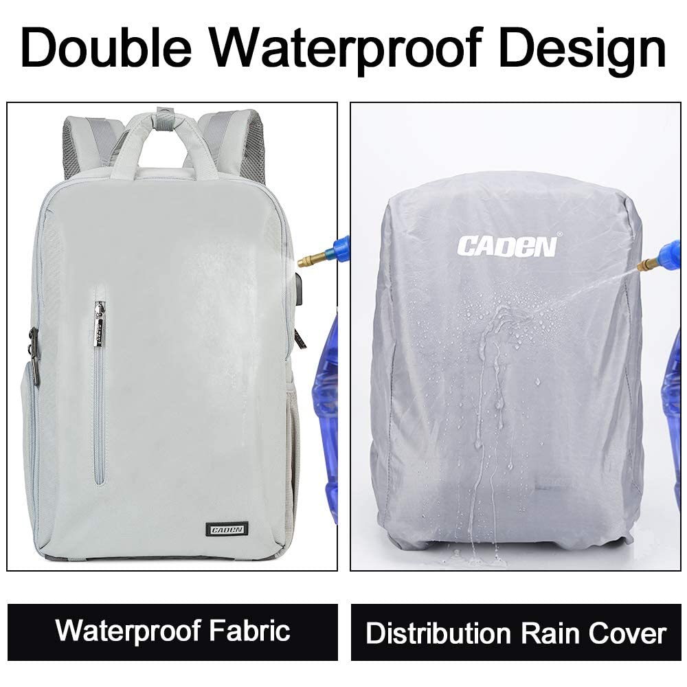 CADeN Sac à dos imperméable pour appareil photo et sac de voyage décontracté avec USB compatible avec ordinateur portable DSLR Canon, Nikon, Sony 15,6"