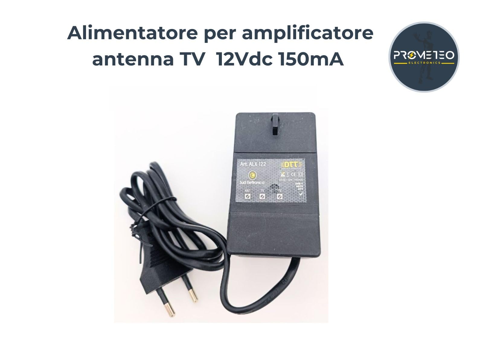 Alimentatore per amplificatore antenna TV 12Vdc 150mA 2 uscite con spina Led - modello ALX122