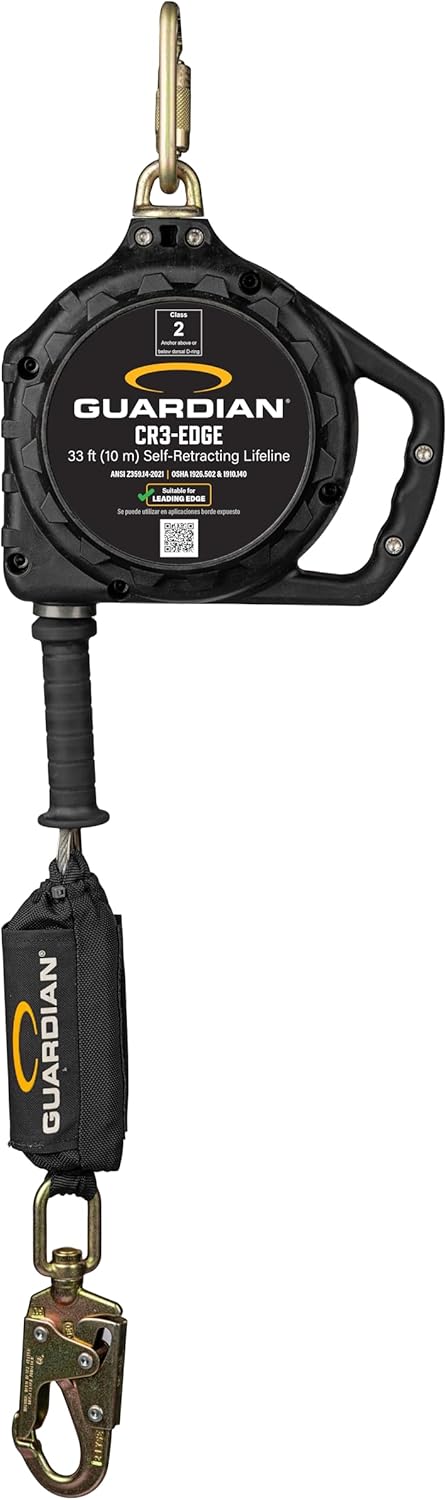 Guardian 4200221 CR3-Edge | 33 ft | Class 2 | Cable | Self-Retracting Lifeline | SRL | Steel Snap Hook
