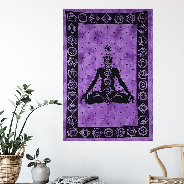 AVA Collections Tapestry Multicoloured Wall Hanging Psychedelic Tapestries Indian Cotton Poster Picnic Sheet Wall Decor Blanket Wall Art Hippie Bedroom Décor (Purple - Image 2