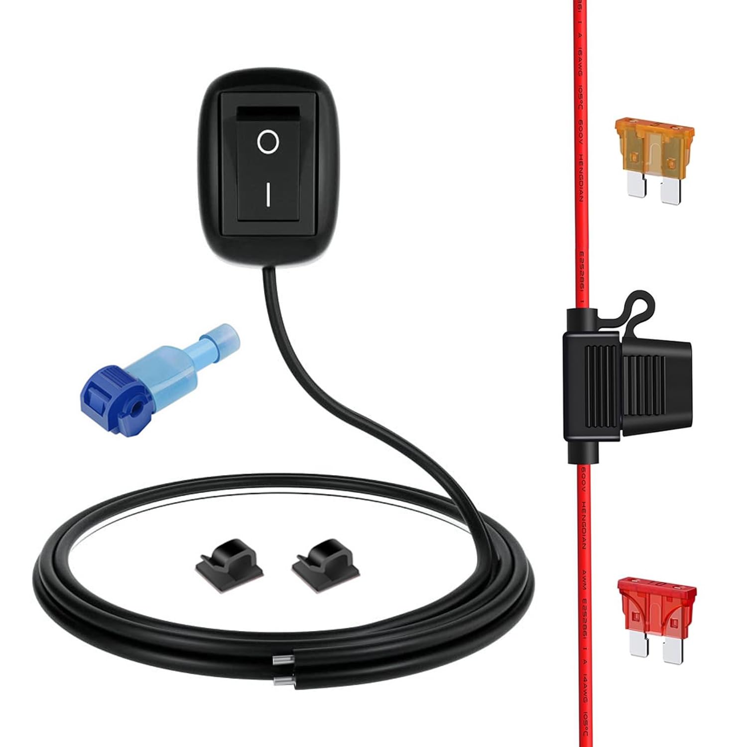 Gebildet 12V-220V/10A SPST Paste Type Button Switch with 1m Wire,Water Drop Shape Off/ON Switch with Fuse Holder for Fog Driving Lights,Neon Lights,LED Light Bar