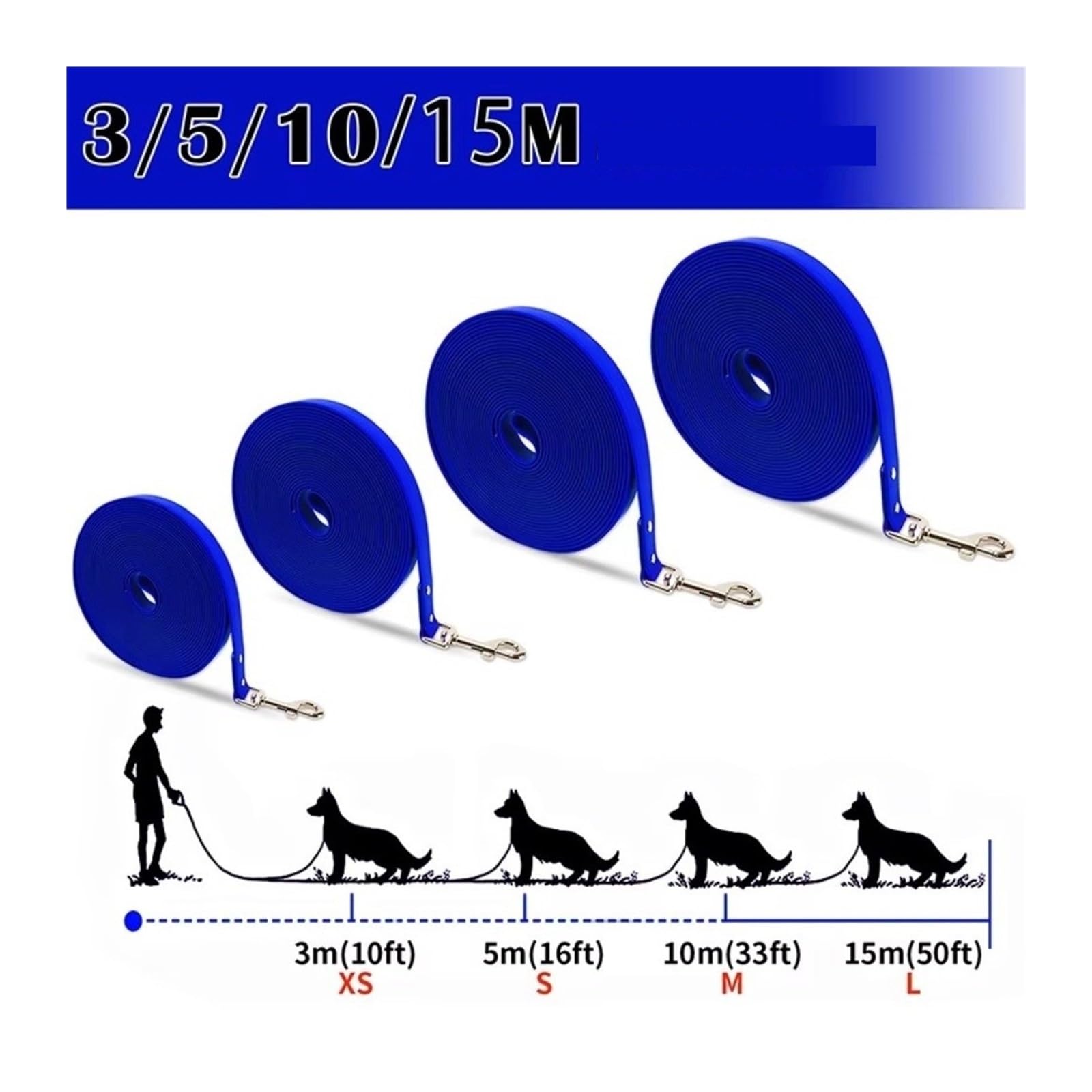 Laisse for Chien de 3/5/10/15 m Long for Le Dressage des Animaux Compagnie(Blue,XS)