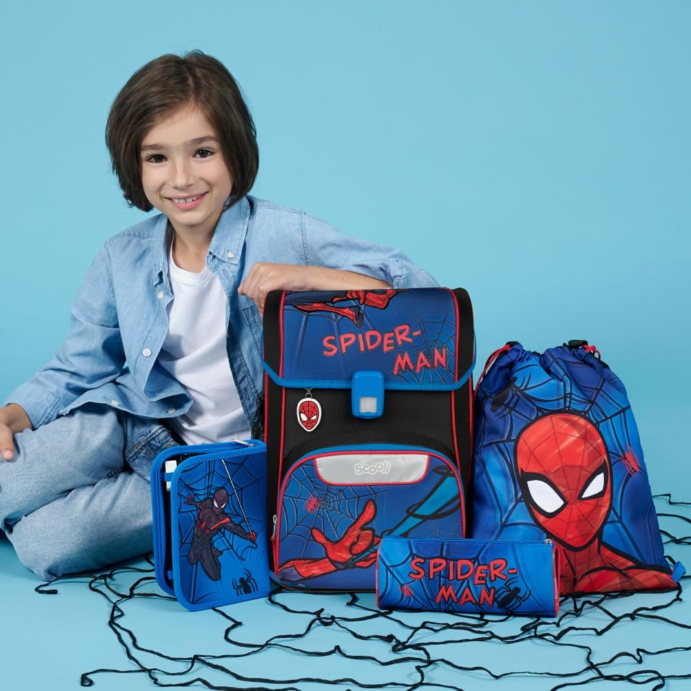 Scooli Schulranzen 1.Klasse Jungen EasyStart Schulranzen-Set "geeignet für Spiderman-Fans" (12tlg. mit Sporttasche, Brotdose, Trinkflasche, Stifteköcher, passend Geldbörse, Platzdeckchen, Schultüte)