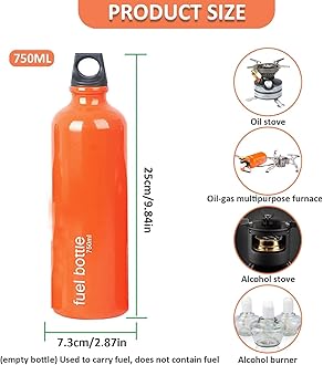 Aluminium Fuel Bottle 750ml - Camping Fuel Container, Leak-Proof Oil Storage Can with Durable Aluminum Construction for Outdoor Use