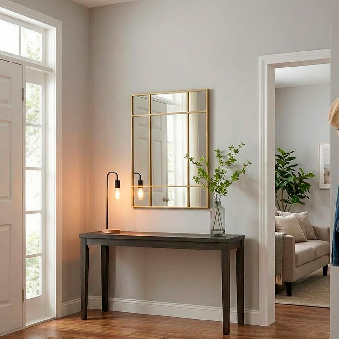 Marctani Specchio da parete per finestra, 90 x 60 cm, specchio industriale decorativo con cornice in metallo, design rettangolare effetto finestra per ingresso, ingresso e soggiorno