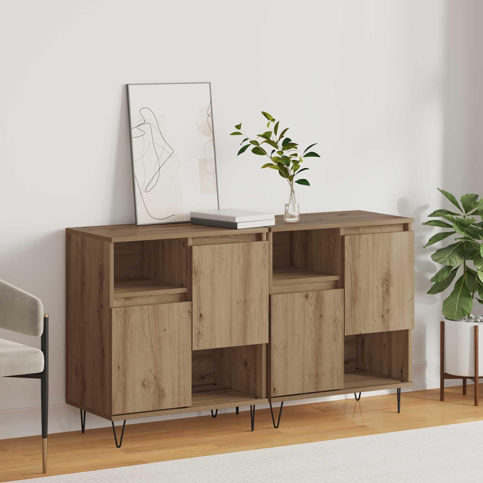 Générique Bufet 2 sztuki z drewna inżynieryjnego, nowoczesna prostokątna szafka do przechowywania 60x35x70 cm, meble do salonu lub jadalni z przestronnymi przegródkami, czysty design i montaż