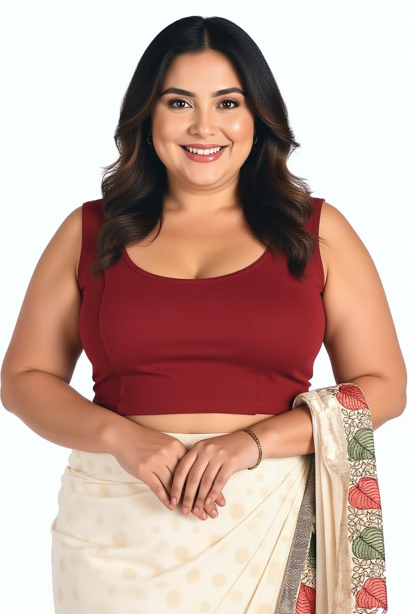 abhi Women’s Plus Size Saree Blouse | Ready to Wear Stretchable | Sleeveless, Round Neck, Regular-Fit, Stretchable, Pull-on Style Readymade Blouse-picture-15